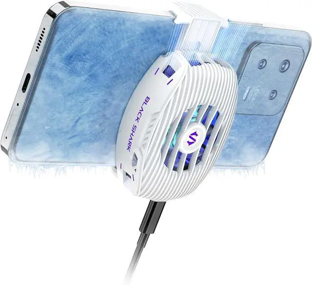 Alt view image 8 of 14 - Phone Cooler for Gaming FunCooler 5 NEO, Wired Mobile Phone Cooling Fan Lightweight Quiet with RGB Light, Cellphone Radiator for 2.67-3.45 inches iPhone/Android, Retaining Bolt (White)