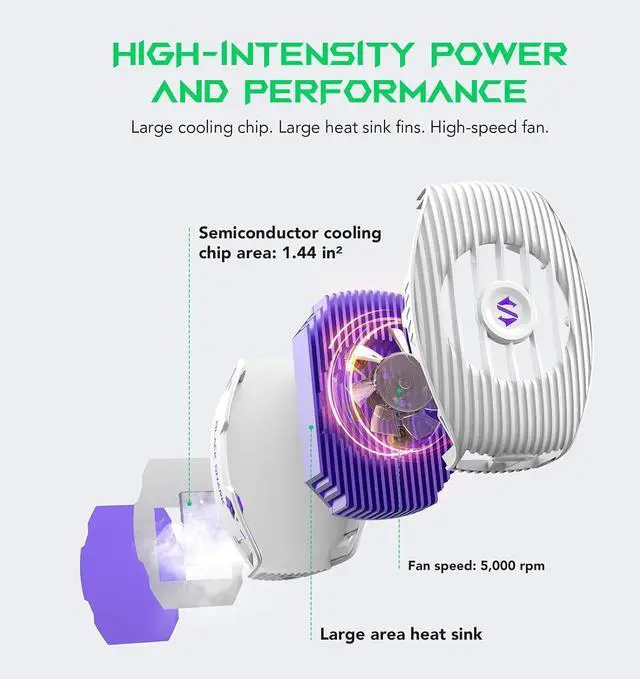 Alt view image 12 of 14 - Phone Cooler for Gaming FunCooler 5 NEO, Wired Mobile Phone Cooling Fan Lightweight Quiet with RGB Light, Cellphone Radiator for 2.67-3.45 inches iPhone/Android, Retaining Bolt (White)