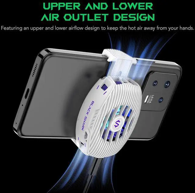 Alt view image 13 of 14 - Phone Cooler for Gaming FunCooler 5 NEO, Wired Mobile Phone Cooling Fan Lightweight Quiet with RGB Light, Cellphone Radiator for 2.67-3.45 inches iPhone/Android, Retaining Bolt (White)