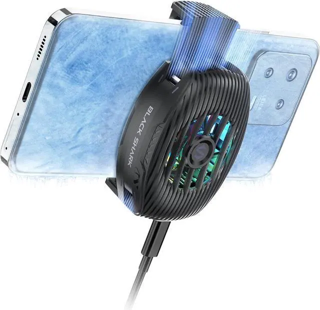 Alt view image 8 of 14 - Phone Cooler for Gaming FunCooler 5 NEO, Wired Mobile Phone Cooling Fan Lightweight Quiet with RGB Light, Cellphone Radiator for 2.67-3.45 inches iPhone/Android, Retaining Bolt (Black)
