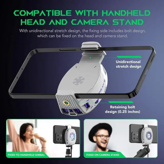 Alt view image 14 of 14 - Phone Cooler for Gaming FunCooler 5 NEO, Wired Mobile Phone Cooling Fan Lightweight Quiet with RGB Light, Cellphone Radiator for 2.67-3.45 inches iPhone/Android, Retaining Bolt (White)