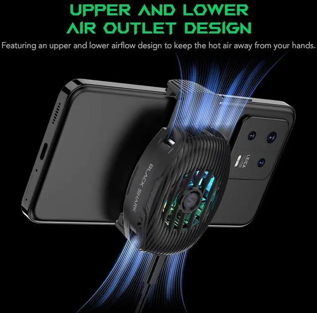 Alt view image 10 of 14 - Phone Cooler for Gaming FunCooler 5 NEO, Wired Mobile Phone Cooling Fan Lightweight Quiet with RGB Light, Cellphone Radiator for 2.67-3.45 inches iPhone/Android, Retaining Bolt (Black)