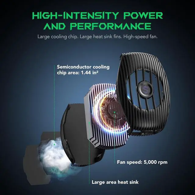 Alt view image 14 of 14 - Phone Cooler for Gaming FunCooler 5 NEO, Wired Mobile Phone Cooling Fan Lightweight Quiet with RGB Light, Cellphone Radiator for 2.67-3.45 inches iPhone/Android, Retaining Bolt (Black)