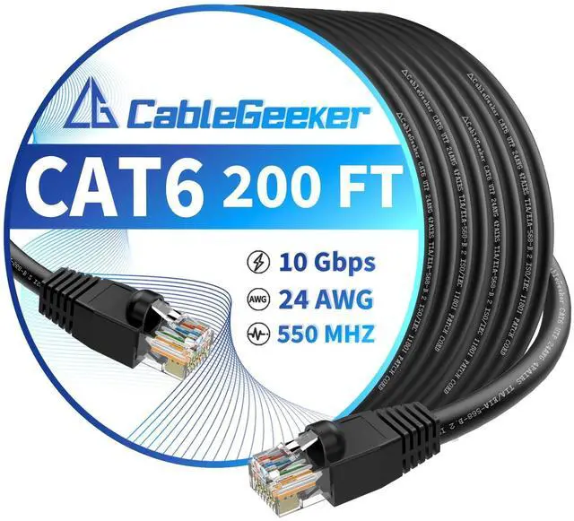 Alt view image 8 of 14 - Cat 6 Ethernet Cable 200 ft, High Speed 10Gbps CCA Internet Network Cable, 24AWG Heavy Duty Patch Cord, UTP LAN Internet Patch Cable for Router, Modem, PS5/4, Xbox, Server, Black