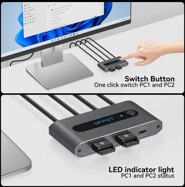 Alt view image 14 of 14 - 4K@60Hz USB C KVM Switch 1 Monitor 2 Computers HDMI KVM Switch 2 Laptops Share 1 Monitor 3 USB Devices with Up to 100W PD Charging for Windows Mac Laptop