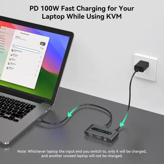 Alt view image 12 of 14 - 4K@60Hz USB C KVM Switch 1 Monitor 2 Computers HDMI KVM Switch 2 Laptops Share 1 Monitor 3 USB Devices with Up to 100W PD Charging for Windows Mac Laptop
