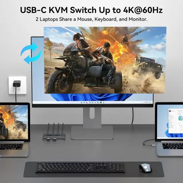 Alt view image 11 of 14 - 4K@60Hz USB C KVM Switch 1 Monitor 2 Computers HDMI KVM Switch 2 Laptops Share 1 Monitor 3 USB Devices with Up to 100W PD Charging for Windows Mac Laptop