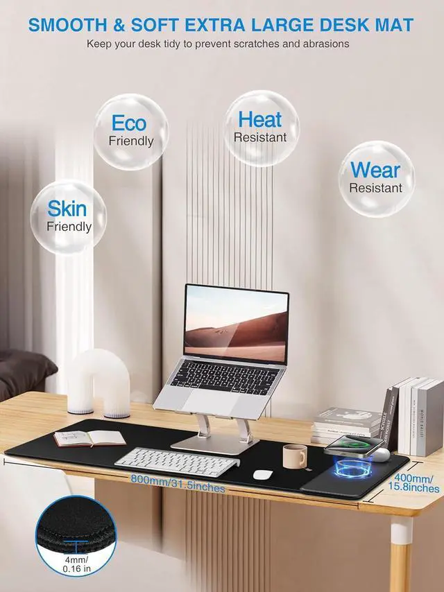 Alt view image 14 of 14 - Mouse Pad with 15W Wireless Charging, Waterproof Gaming Mousepad with Ultra-Smooth Surface, Non-Slip Base, 31.5"x15.75" XXL Large Desk Pad (Includes 20W PD Power Adapter & 6.56ft Woven Cable)