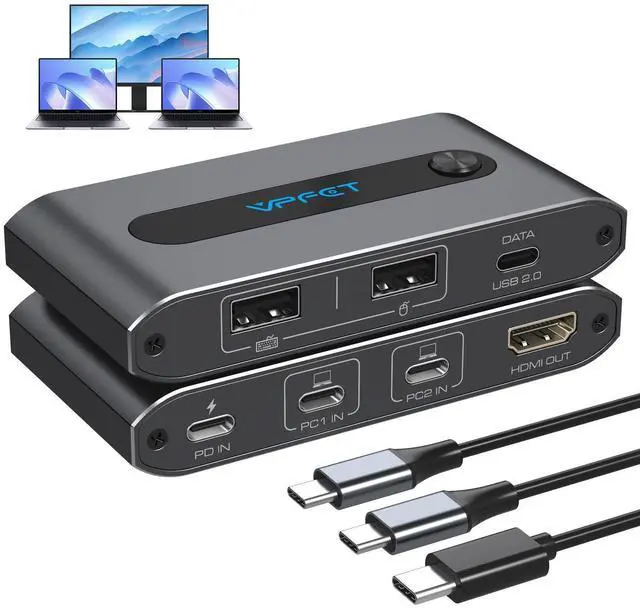 Alt view image 8 of 14 - 4K@60Hz USB C KVM Switch 1 Monitor 2 Computers HDMI KVM Switch 2 Laptops Share 1 Monitor 3 USB Devices with Up to 100W PD Charging for Windows Mac Laptop