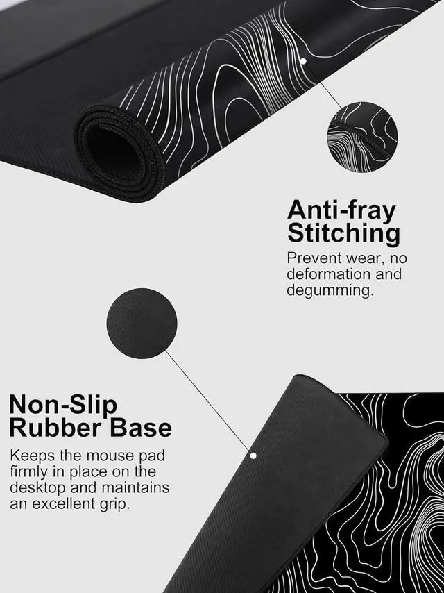 Alt view image 9 of 14 - Mouse Pad with 15W Fast Wireless Charging, 31.5"x15.75" XXL Large Gaming Waterproof Desk Pad, Computer Desk Mat, Black Topographic Map #2 (Includes 20W PD Power Adapter & 6.56ft Woven Cable)