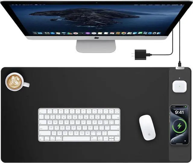 Alt view image 8 of 14 - Mouse Pad with 15W Wireless Charging, Waterproof Gaming Mousepad with Ultra-Smooth Surface, Non-Slip Base, 31.5"x15.75" XXL Large Desk Pad (Includes 20W PD Power Adapter & 6.56ft Woven Cable)