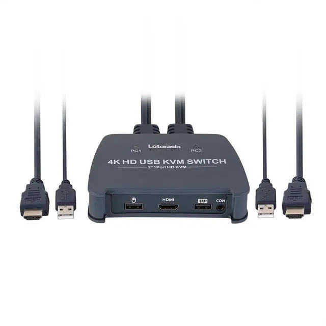 Alt view image 8 of 14 - HDMI KVM Switch 1 Monitor 2 Computers,4K@60Hz KVM Switcher with 2 HDMI Cable and USB Ports for 2 Computers Share Keyboard Mouse Printer, Include Desktop Controller