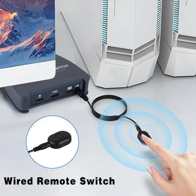 Alt view image 13 of 14 - HDMI KVM Switch 1 Monitor 2 Computers,4K@60Hz KVM Switcher with 2 HDMI Cable and USB Ports for 2 Computers Share Keyboard Mouse Printer, Include Desktop Controller