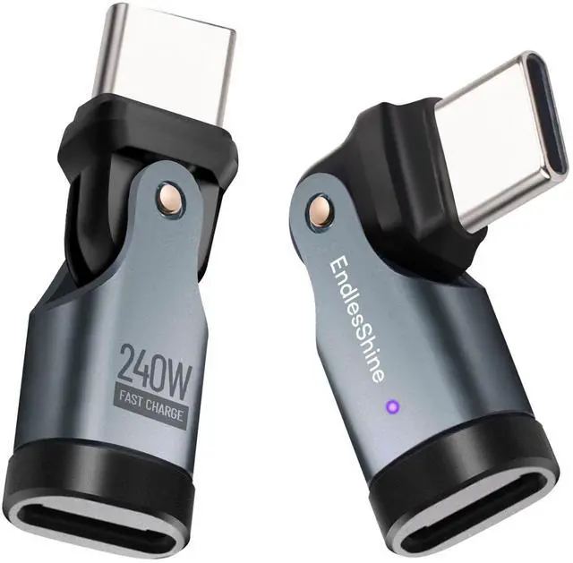 Alt view image 8 of 14 - USB Adapter Type C to C Right Angle 180° Rotation PD 240W 4 Pack USB2.0 480Mbps Phone OTG Fast Charge Adapters with LED Indicator for Type-C Devices (Black)
