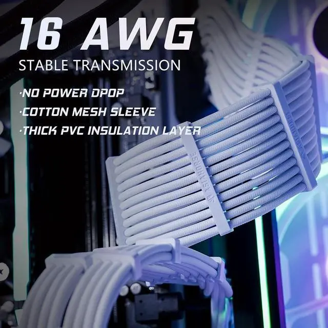 Alt view image 12 of 14 - 16AWG PSU Cable Extension Sleeved Custom Mod GPU PC Audio Video Power Supply Soft Braided Cables with Two Color Comb Kit 24P/8P to 6+2P/ 8P to 4+4P 30CM