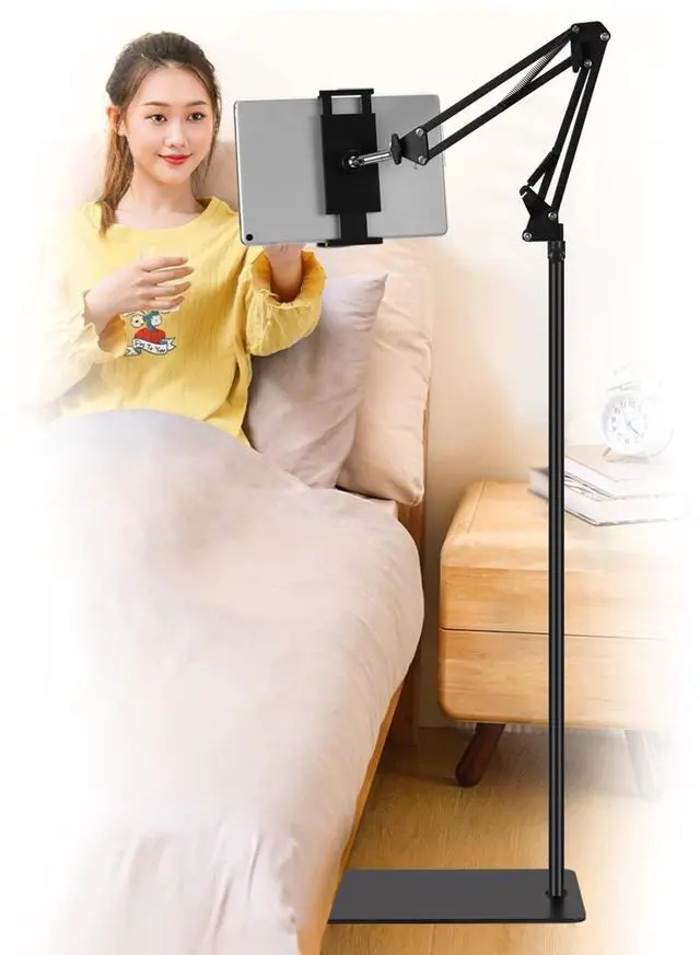 Alt view image 8 of 14 - Tablet Floor Stand, Adjustable Universal 360-degree Rotatable Metal Tablet Holder, Phone Stand for iPad/iPhoneX/iPad Pro or Other 4.7~12.9 Inch-Screen Devices (Black)