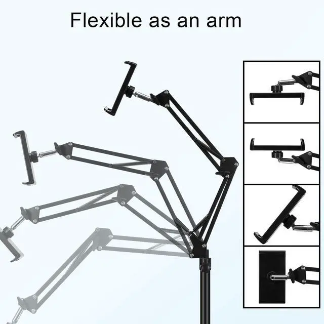 Alt view image 13 of 14 - Tablet Floor Stand, Adjustable Universal 360-degree Rotatable Metal Tablet Holder, Phone Stand for iPad/iPhoneX/iPad Pro or Other 4.7~12.9 Inch-Screen Devices (Black)