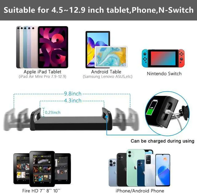 Alt view image 14 of 14 - Tablet Floor Stand, Adjustable Universal 360-degree Rotatable Metal Tablet Holder, Phone Stand for iPad/iPhoneX/iPad Pro or Other 4.7~12.9 Inch-Screen Devices (Black)