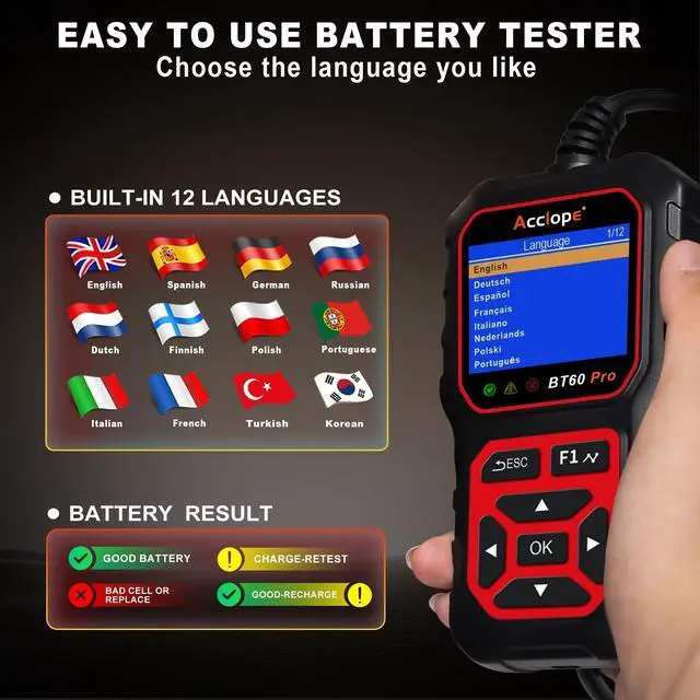 Alt view image 12 of 14 - BT60 PRO Car Battery Tester 6V/12V/24V, 2120Ah, 1003000 CCA, AGM/Gel/Lithium, Digital Analyzer, QR Cloud Report (No App), Alternator & Starter/Charging System