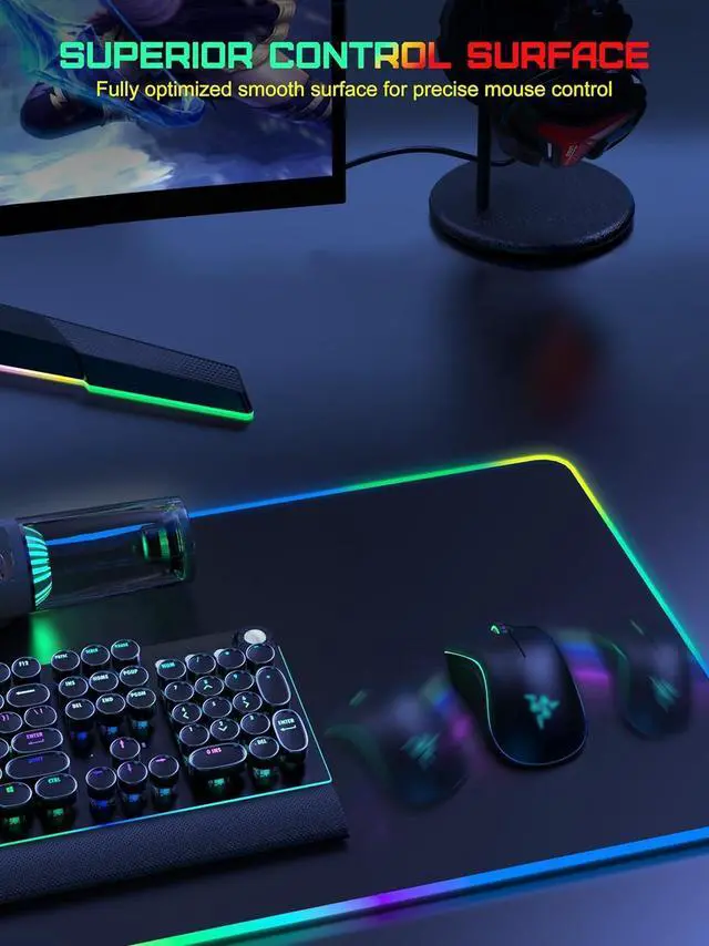 Alt view image 10 of 14 - Wireless Charging RGB Mouse Pad, Waterproof Gaming Desk Mat with 4 Light Modes & 11 RGB Colors, 31.5"x15.75" XXL Large Desk Pad(Includes 20W PD Power Adapter & 6.56ft Woven Cable)