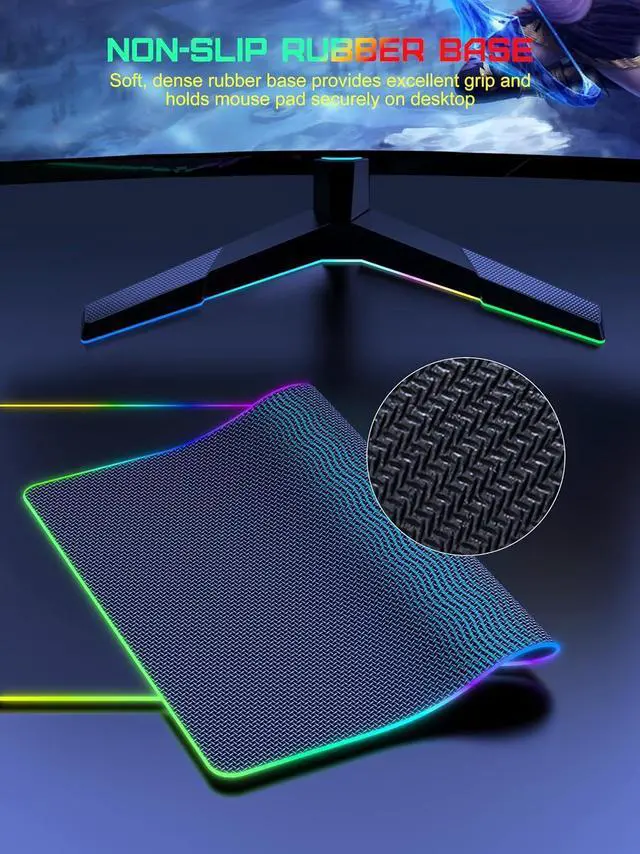 Alt view image 13 of 14 - Wireless Charging RGB Mouse Pad, Waterproof Gaming Desk Mat with 4 Light Modes & 11 RGB Colors, 31.5"x15.75" XXL Large Desk Pad(Includes 20W PD Power Adapter & 6.56ft Woven Cable)