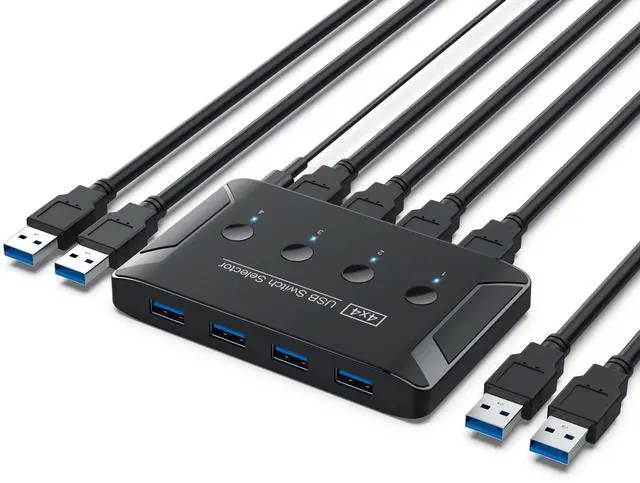 Alt view image 7 of 12 - USB 3.0 Switch, Premium USB Switcher Computers Sharing 4 USB Devices for Keyboard Mouse Printer Scanner, Peripheral Switcher Box Compatible with Mac/Windows/Linux