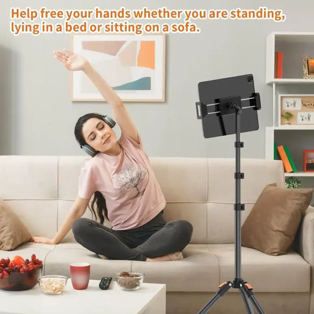 Alt view image 9 of 14 - 72in Tablet Floor Stand Tripod,Tablet Stand Floor with 360° Ball Head,Height Adjustable Floor Stand Holder with Case,Tall Tripod for Phone/Music/Stream/Recording and All 4.7-13 Devices