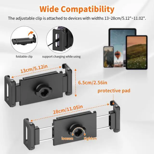Alt view image 13 of 14 - 72in Tablet Floor Stand Tripod,Tablet Stand Floor with 360° Ball Head,Height Adjustable Floor Stand Holder with Case,Tall Tripod for Phone/Music/Stream/Recording and All 4.7-13 Devices