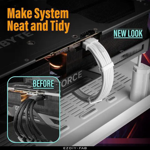 Alt view image 9 of 14 - 16AWG PCI-e 5.0 12VHPWR PSU Sleeved Cable, 600W 12+4 Pin Male to 12+4 Pin Male Cable for RTX 3090Ti/4070Ti/4080/4090, 60cm/23.62in-Pure White