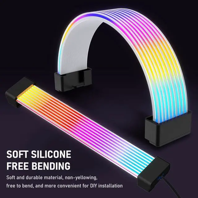 Alt view image 12 of 14 - RGB Cables Cover Kit, Flex Power Cable Cover for 24-Pin Motherboard and 8-Pin/16-Pin GPU, ARGB PSU Cable Extension with 5V 3-Pin Sync for PC Case Decoration, Black