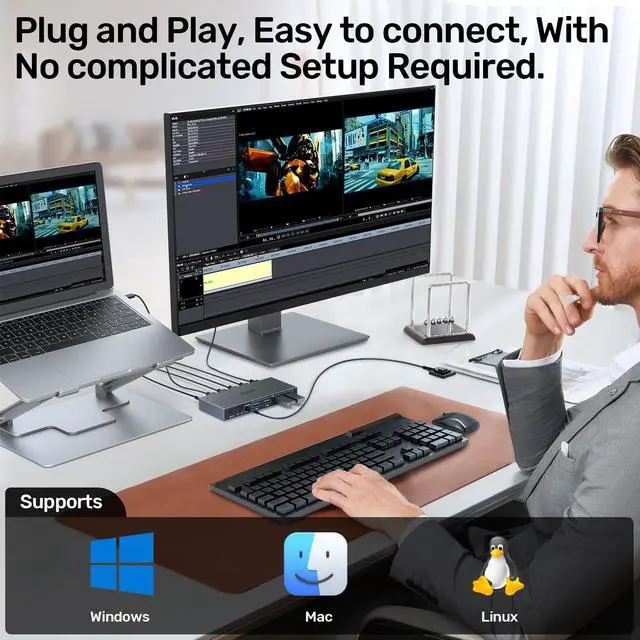 Alt view image 14 of 14 - 2 in 1 Out USB A HDMI KVM Switch-2 Computers 1 Monitor,Two Mode Switching,4K@60Hz,5Gbps High-Speed Transmission,4 USB A for Two Computers Sharing One Monitor,DC5V Adapter and Desktop Controller