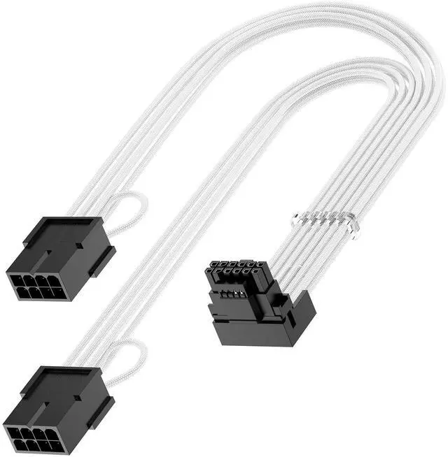 Alt view image 8 of 14 - 16Pin Right Angled RTX 4070 Ti GPU Power Extension Cable, PCIE 5.0 16Pin Male to 2x8Pin Female 12VHPWR 90 Degree GPU Power Adapter Cable for Geforce RTX 4070 5080 5070Ti-13 inch White