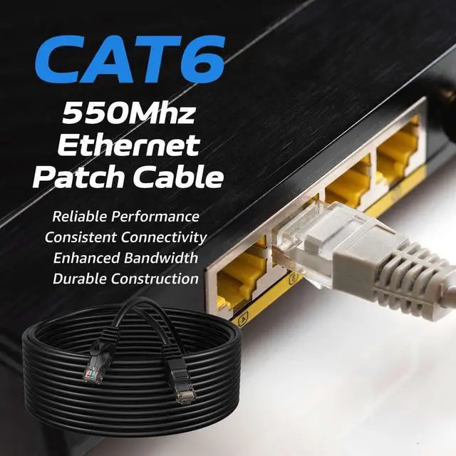 Alt view image 9 of 14 - Cat6 75FT Network Ethernet Patch Cable, 550Mhz Internet Wire, Compatible with PC, Laptop, Modem, Router, TVs, Printer Cord, Consoles for Home and Office, Black