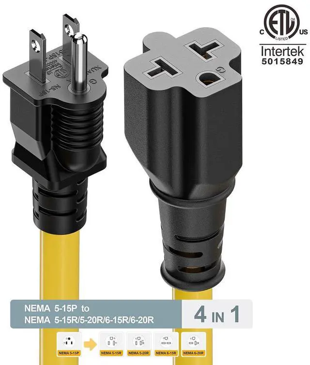 Alt view image 10 of 12 - 6-Feet Nema 5-15P to 4-in-1 Female Adapter Cable, 6-20R 12AWG Heavy Duty EV Charging Power Adapter,15A Household Plug to 6-20R T Blade Adapter Cord Yellow