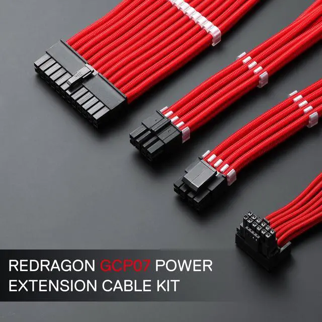 Alt view image 13 of 14 - GCP07 Power Extension Cable Kit - 1x24 Pin, 1x90 Degree 16 Pin, 2x8Pin Sleeved Cable for ATX Power Supply, 30CM Length with Cable Combs, Red