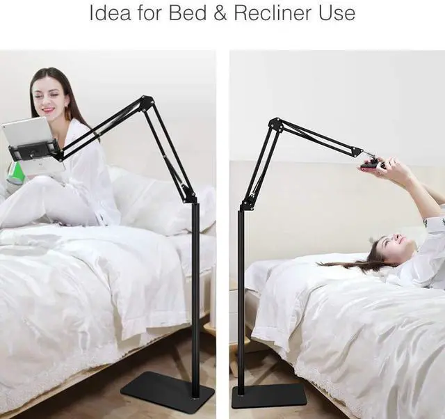 Alt view image 9 of 14 - Tablet Floor Stand with 5LB Metal Base, Overhead Bed Phone Stand Angle Height Adjustable Holder, Universal Floor Stand Compatible with iPhone iPad Pro Air Mini, Samsung Tab, Kindle, E-Readers
