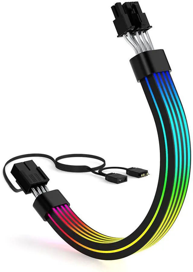 Alt view image 8 of 14 - RGB 8 Pin PCIE Cable,Bright ARGB GPU Cables Extension for RTX 3060 4060 4070 Radeon RX 6600 580 Graphics Card Power Supply 5V3Pin PC Case Accessory Black