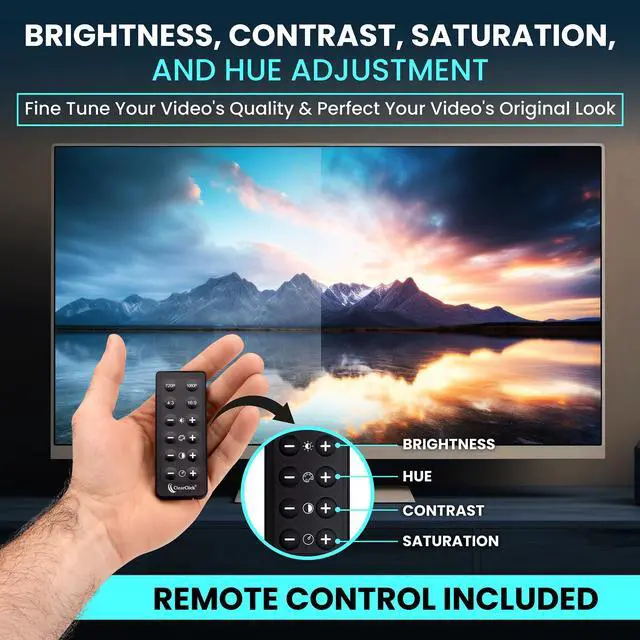 Alt view image 10 of 12 - AV to HDMI Converter 3.0 (Third Generation) - 1080P RCA or S-Video to HDMI Upscaler - with Remote Control for Image Adjustment - VHS, VCR, Camcorder, DVD, TV, Gaming Systems, PAL, NTSC
