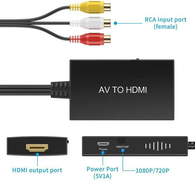 Alt view image 10 of 14 - RCA to HDMI Converter, Composite to HDMI Adapter Support 1080P PAL/NTSC Compatible with PS one, PS2, PS3, STB, Xbox, VHS, VCR, Blue-Ray DVD Players