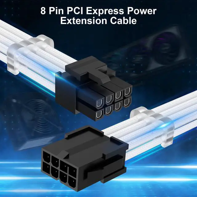 Alt view image 9 of 14 - 8 Pin PCI Express Power Extension Cable, 11.8 inch White Braided GPU Sleeve Power Cord with 6 Cable Combs, Male to Female Extension Cord for Graphics Card, 2 Pack