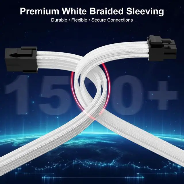 Alt view image 13 of 14 - 8 Pin PCI Express Power Extension Cable, 11.8 inch White Braided GPU Sleeve Power Cord with 6 Cable Combs, Male to Female Extension Cord for Graphics Card, 2 Pack