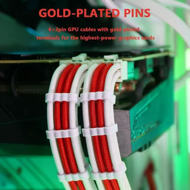 Alt view image 12 of 14 - PSU Cable Extension,Customed Pre-Bend PC Power Supply Cable,1x 24 Pin ATX / 1x 8 (4+4) Pin EPS/Longer 2X 8 (6+2) Gold-Plated Pin Pcie,Nylon Sleeved Red White,4 Kits