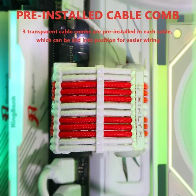 Alt view image 11 of 14 - PSU Cable Extension,Customed Pre-Bend PC Power Supply Cable,1x 24 Pin ATX / 1x 8 (4+4) Pin EPS/Longer 2X 8 (6+2) Gold-Plated Pin Pcie,Nylon Sleeved Red White,4 Kits