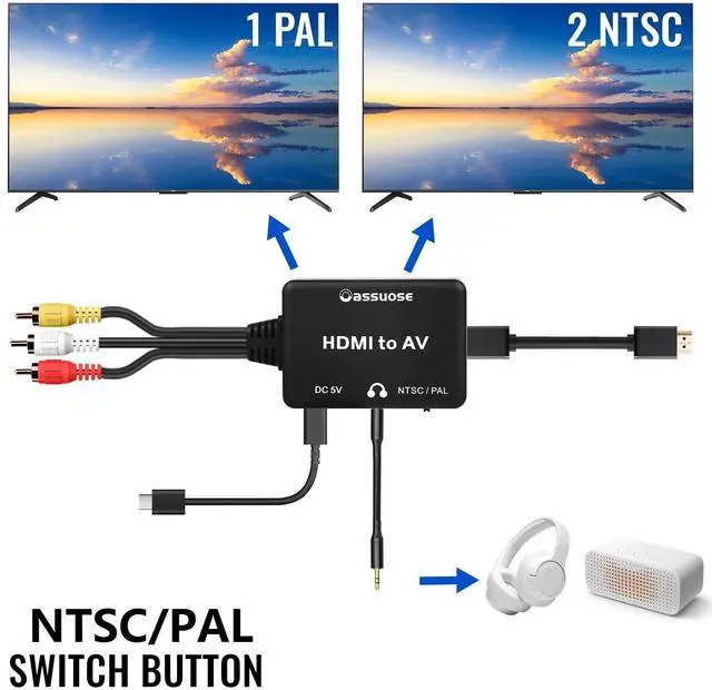 Alt view image 12 of 14 - HDMI to RCA Converter with 3.5mm Audio Headphones Port, HDMI to AV Adapter for Older TV Supports PAL/NTSC Compatible for Various Streaming Stick,Fire TV Stick,Chromecast,Roku, DVD, Android TVs Box