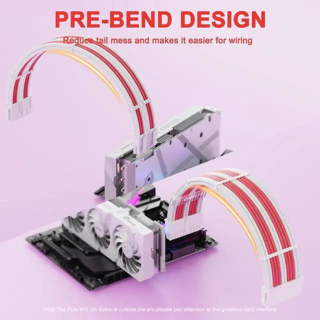 Alt view image 9 of 14 - PSU Cable Extension,Customed Pre-Bend PC Power Supply Cable,1x 24 Pin ATX / 1x 8 (4+4) Pin EPS/Longer 2X 8 (6+2) Gold-Plated Pin Pcie,Nylon Sleeved Red White,4 Kits