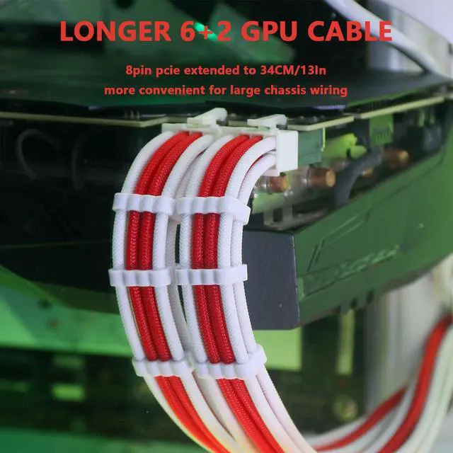 Alt view image 13 of 14 - PSU Cable Extension,Customed Pre-Bend PC Power Supply Cable,1x 24 Pin ATX / 1x 8 (4+4) Pin EPS/Longer 2X 8 (6+2) Gold-Plated Pin Pcie,Nylon Sleeved Red White,4 Kits