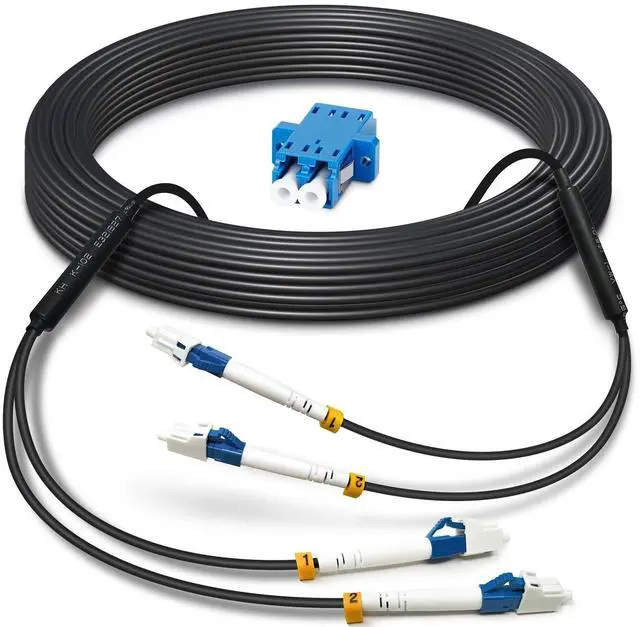 Alt view image 7 of 12 - 100ft/30m LC to LC Armored Outdoor Fiber Optic Cable, Single Mode Duplex Fiber Patch Cable, 9/125um LC Fiber Jumper, (OS1/OS2 Compatible), Low Friction LSZH, Black