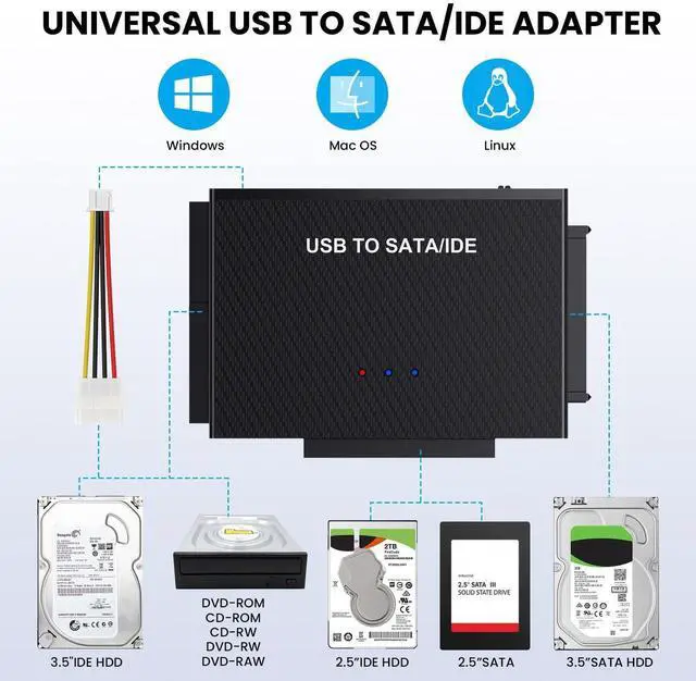 Alt view image 10 of 12 - Hard Drive Reader USB 3.0 to SATA IDE AdapterIDE SATA to USB + Type C External Data Recovery Converter Kit for Universal 2.5 3.5 HDD SSD Hard Drive Disk, with 12V/2A Power Adapter