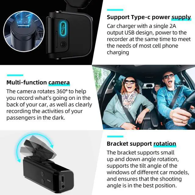 Alt view image 13 of 14 - 4K Dash Cam, Front and Rear Dual Dash Camera for Cars with 64GB Card, 5.8GHz WiFi, 360° Swivel Rear Camera, App Control, WDR, G-Sensor, Night Vision, Loop Recording, Parking Mode
