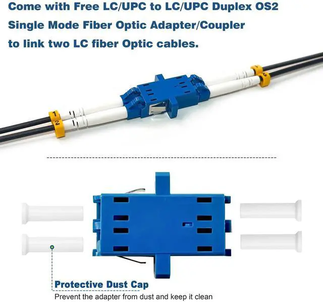 Alt view image 10 of 12 - 100ft/30m LC to LC Armored Outdoor Fiber Optic Cable, Single Mode Duplex Fiber Patch Cable, 9/125um LC Fiber Jumper, (OS1/OS2 Compatible), Low Friction LSZH, Black